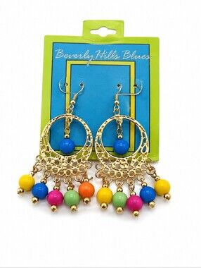 VTG 1980s BEVERLY HILLS BLUES Pastel Rainbow Chandalier Gasparilla Earrings